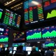 Stock market benchmarks showing record performance with rising trend indicators and market analytics