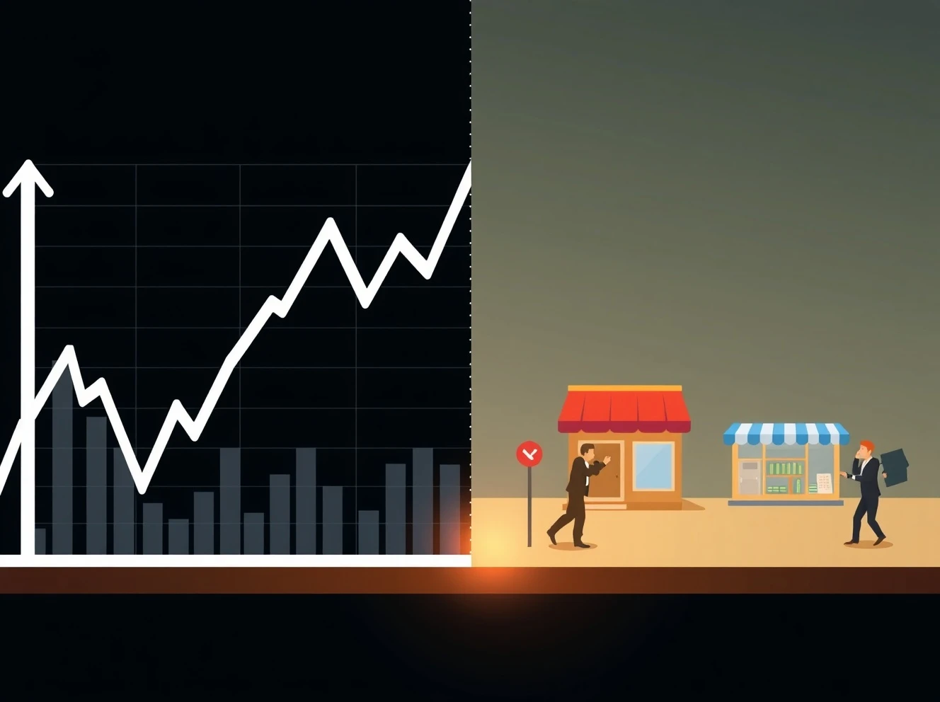 Stock market graph masking underlying economic challenges and hidden financial risks