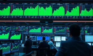 Stock market today showing upward trend with rising charts and positive trading activity during key economic events