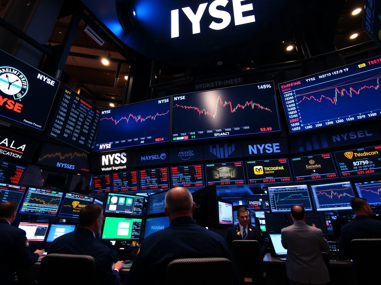 Professional macro trader analyzing stock market today data on multiple monitors with real-time charts