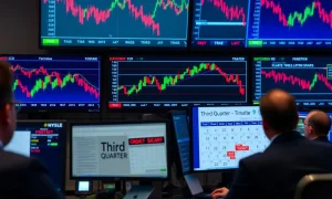 Stock market today showing declining charts during final Q3 trading week with key economic indicators
