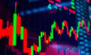 Stock market volatility showing dramatic 4% price swings on financial trading chart