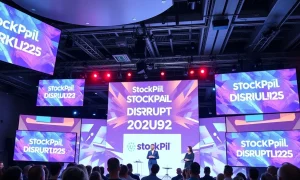 StockPil Disrupt 2025 conference stage featuring top startup scaling experts and investors
