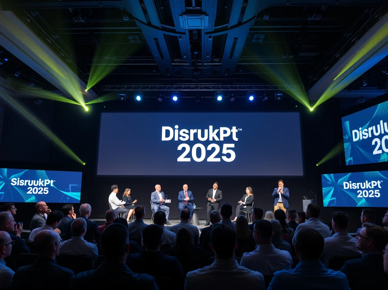 StockPil Disrupt 2025 conference stage with tech leaders presenting to engaged audience