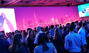 Networking at StockPil Disrupt 2025 tech conference with professionals connecting