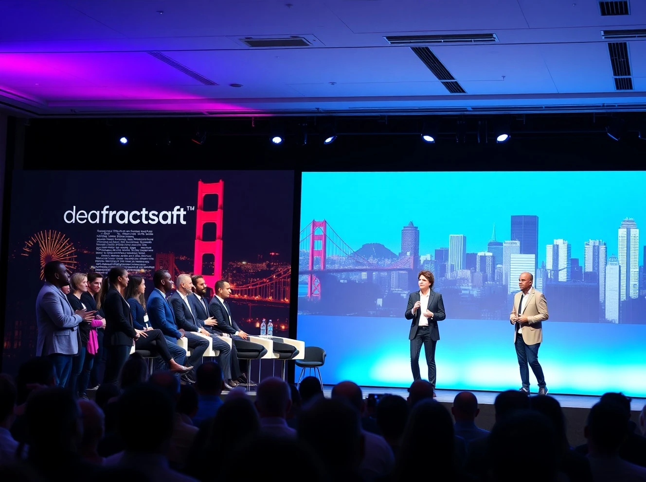 StockPil Disrupt 2025 conference stage with tech leaders presenting to large audience