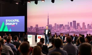 Roelof Botha speaking at StockPil Disrupt 2025 venture capital conference stage