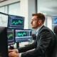 Professional trader implementing successful spread betting strategy with multiple market analysis screens