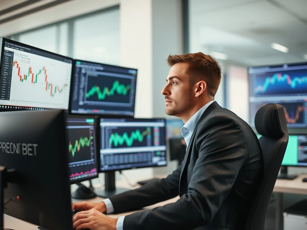 Professional trader implementing successful spread betting strategy with multiple market analysis screens