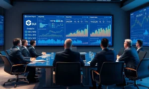 Sui blockchain institutional treasury management strategy visualization with financial charts