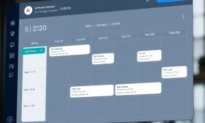 AI-powered scheduling platform interface showing calendar coordination and meeting management