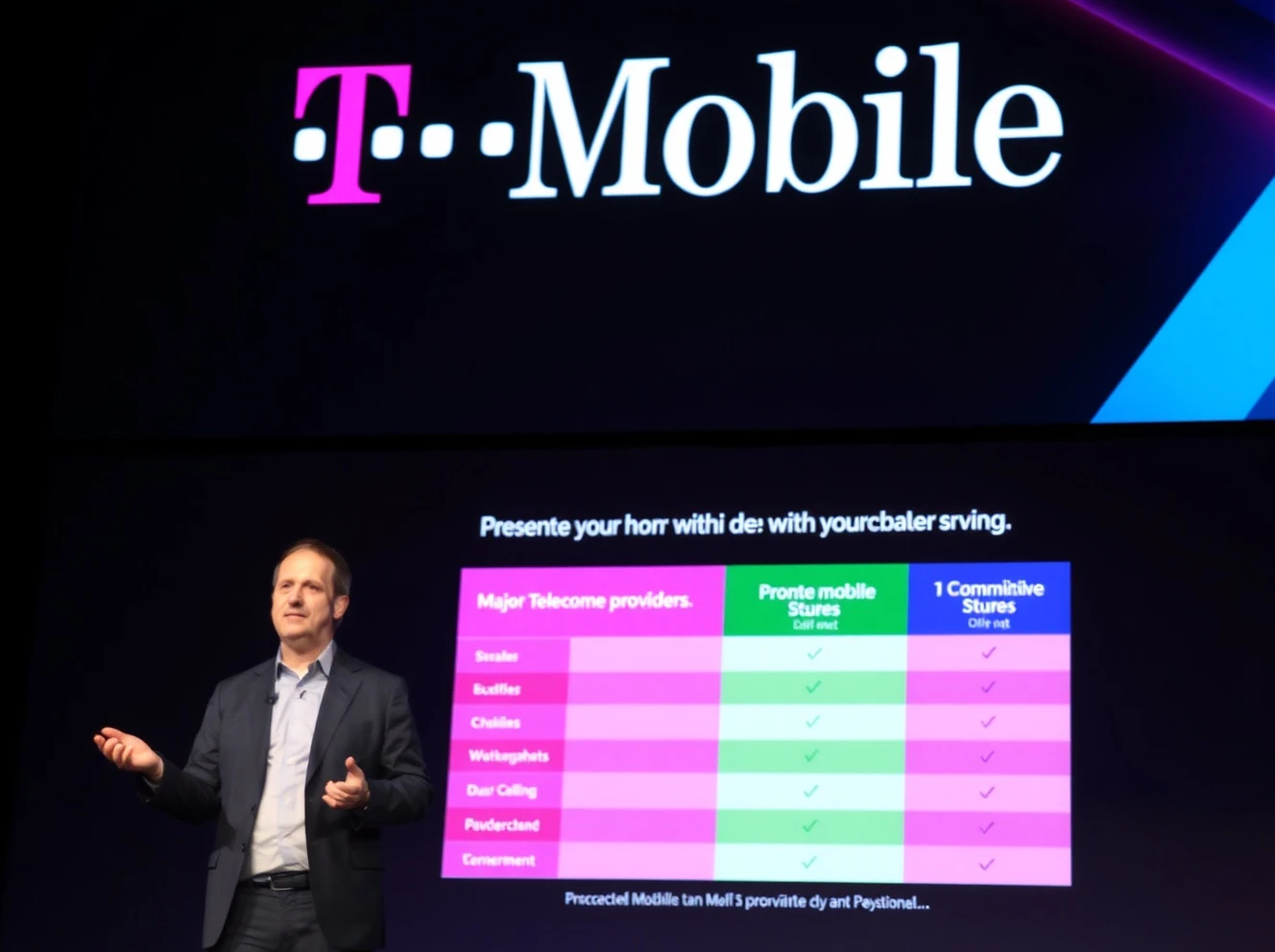 T-Mobile CEO presenting competitive offer against Verizon and AT&T in telecommunications market