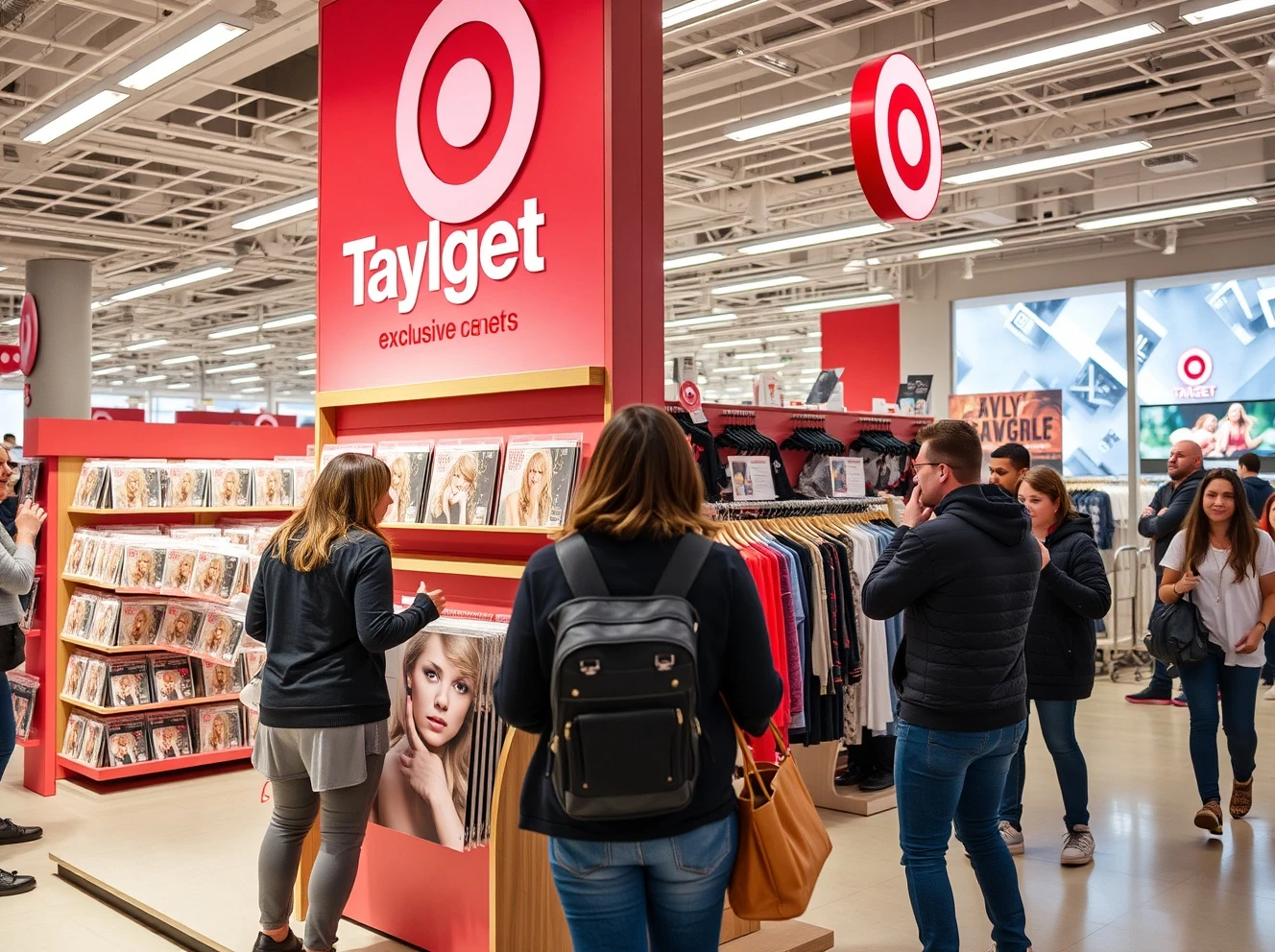 Target Taylor Swift partnership exclusive merchandise display attracting excited shoppers