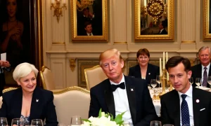Tech leaders at Trump UK banquet discussing AI investments and partnerships