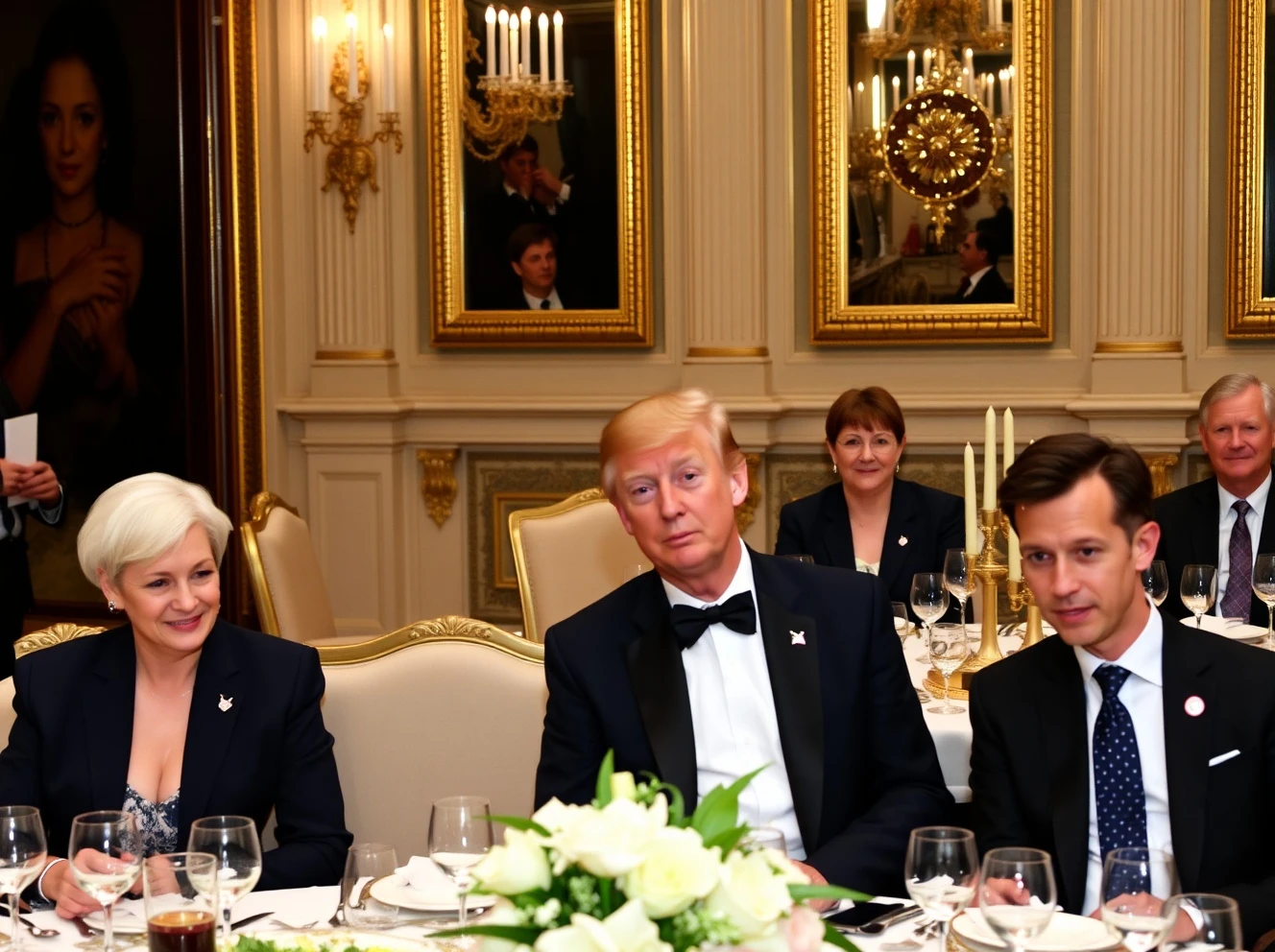 Tech leaders at Trump UK banquet discussing AI investments and partnerships
