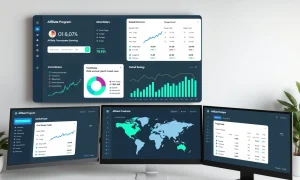 TEMU Affiliate Program dashboard showing commission earnings and global performance metrics