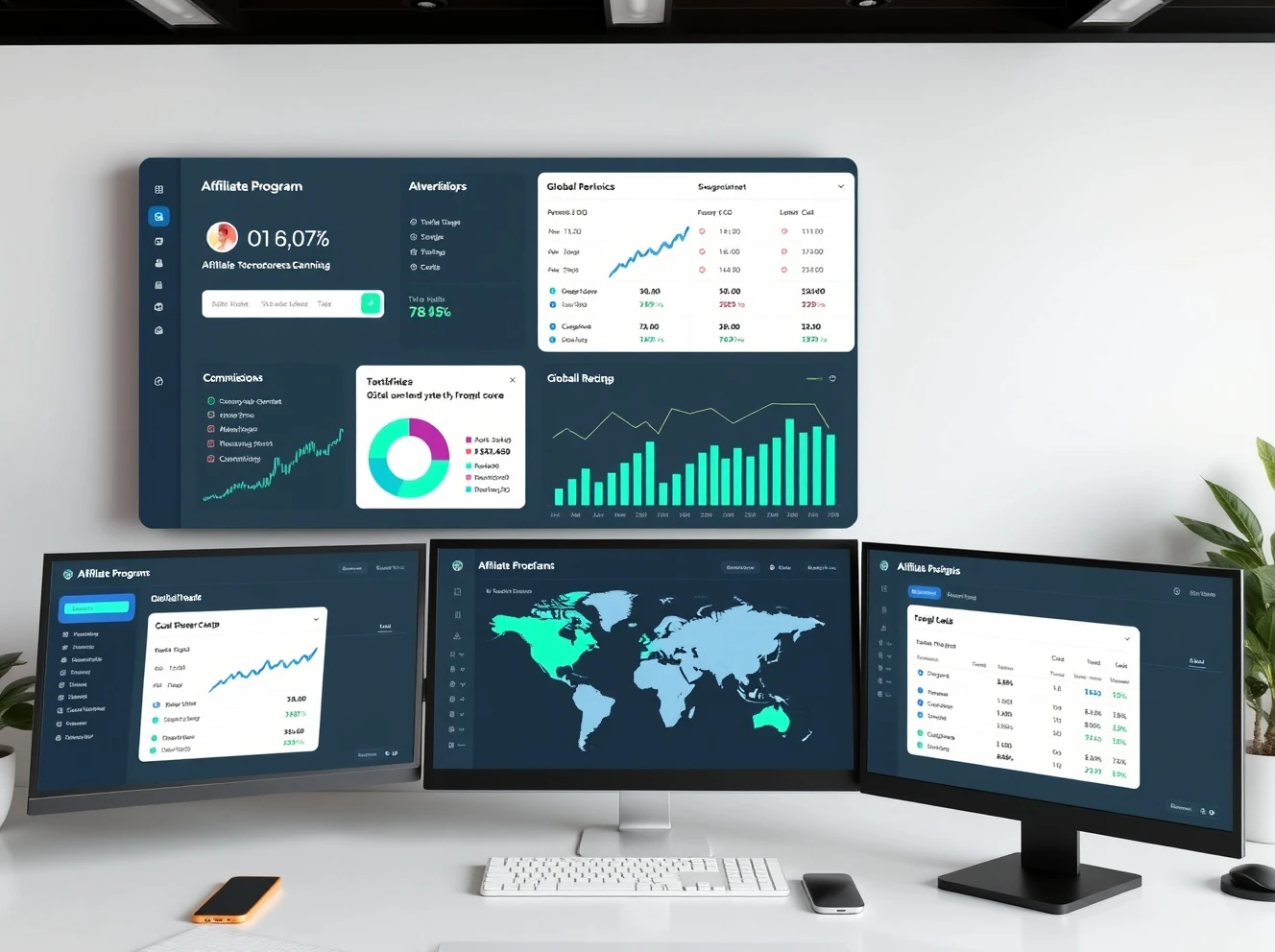 TEMU Affiliate Program dashboard showing commission earnings and global performance metrics