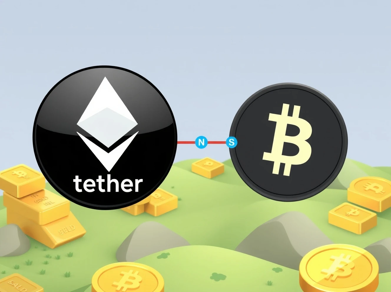Tether Bitcoin investment strategy showing diversification into gold and land assets