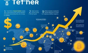 Tether funding growth infographic showing stablecoin expansion and market dominance