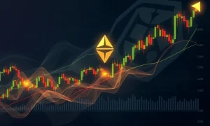 THETA cryptocurrency price chart showing dramatic 302% surge with technical indicators and golden cross pattern