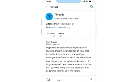 Threads character limit expansion showing extended text post with external links interface
