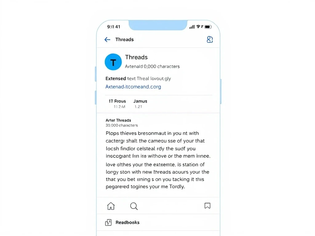 Threads character limit expansion showing extended text post with external links interface
