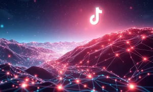 AI training data flowing from TikTok platform into neural network for machine learning