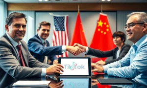American business leaders negotiating TikTok takeover deal in corporate setting