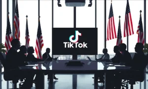 American business leaders discussing TikTok takeover deal in corporate boardroom