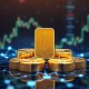 Digital tokenized gold bars representing blockchain-based safe-haven investment growth