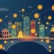 Blockchain bridge connecting traditional stock market to digital tokenized stocks representing modern financial innovation