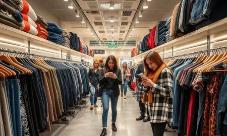 Shoppers experiencing the treasure hunt retail strategy at TJ Maxx discovering fashion finds