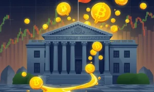 US Treasury building triggering massive crypto rally with Bitcoin and digital assets surging upward