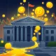 US Treasury building triggering massive crypto rally with Bitcoin and digital assets surging upward