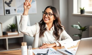 Tropic Skincare founder celebrating business success with profit growth charts
