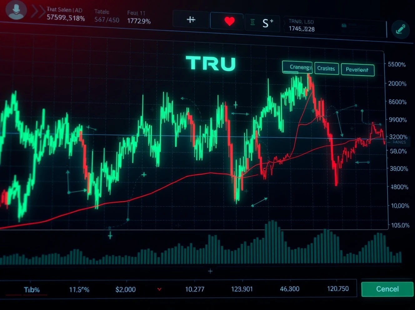 TRU cryptocurrency extreme volatility price chart showing massive surge and subsequent crash