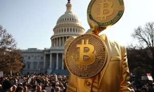 Controversial golden bitcoin statue of Donald Trump outside US Capitol building