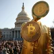 Controversial golden bitcoin statue of Donald Trump outside US Capitol building