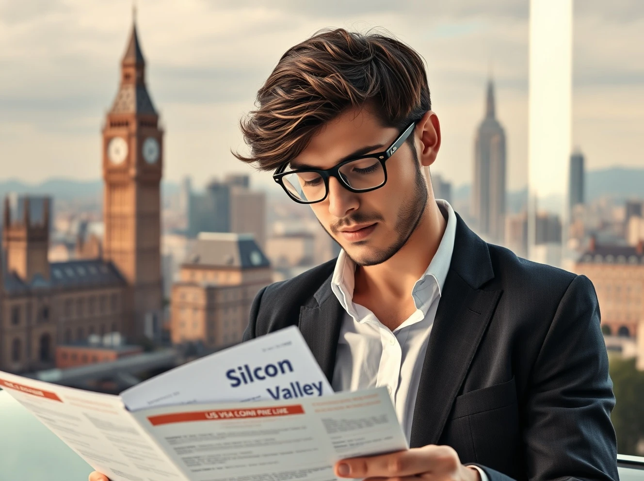 British tech professional analyzing H-1B visa documents with significant fee increase