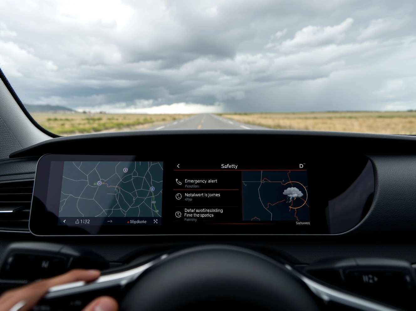 TuneIn FEMA emergency alerts displayed on car dashboard during severe weather conditions