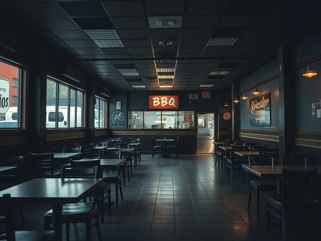 Closed BBQ chain restaurant showing business shutdown during financial restructuring