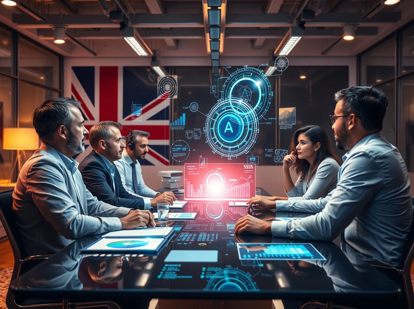 UK business leaders discussing urgent AI adoption strategies with digital interface