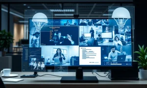Bossware monitoring employee computer activity in modern workplace setting
