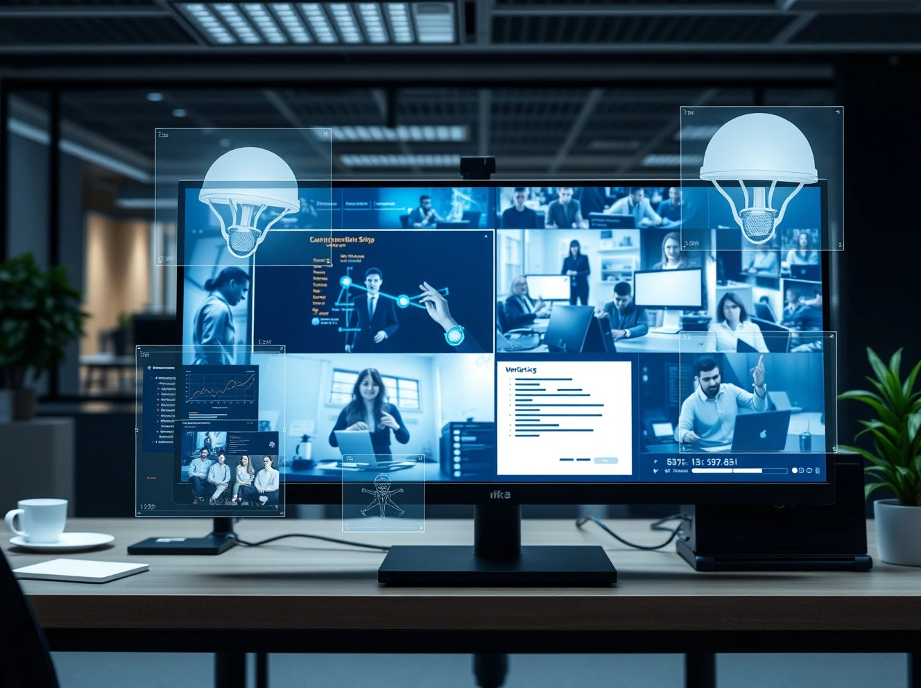 Bossware monitoring employee computer activity in modern workplace setting