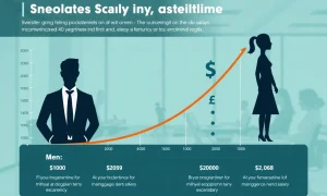 Gender pay gap visualization showing cumulative earnings difference between men and women over career timeline
