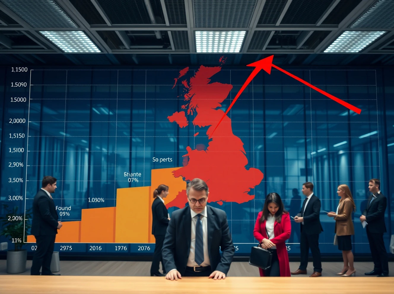 Graph showing UK hiring slump compared to European competitors with downward trend