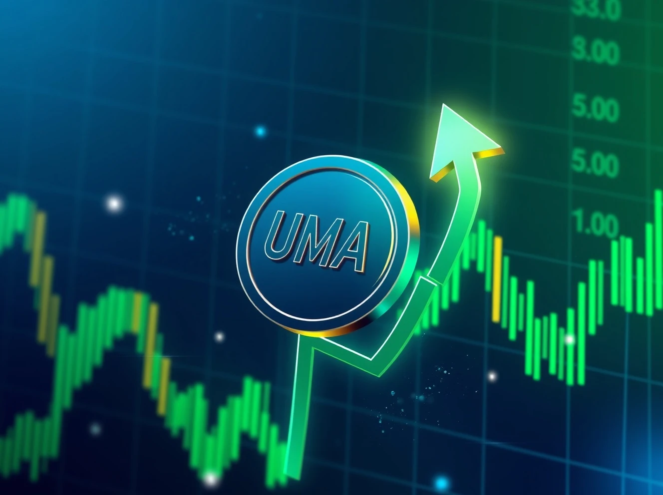 UMA cryptocurrency dramatic price surge with green upward momentum indicators on financial chart