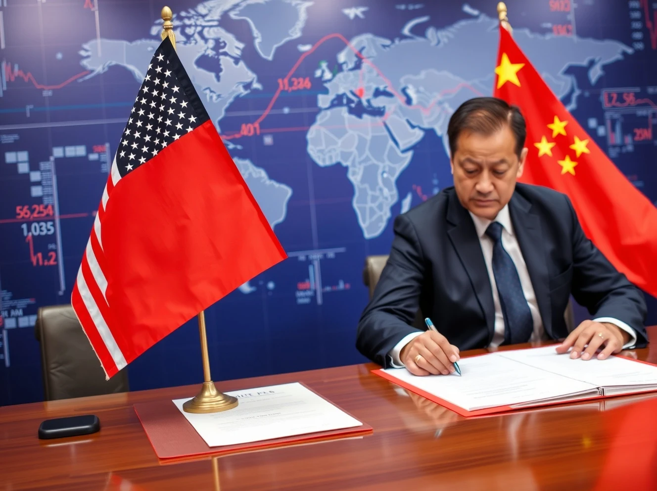 US-China tariff truce negotiation meeting with economic documents