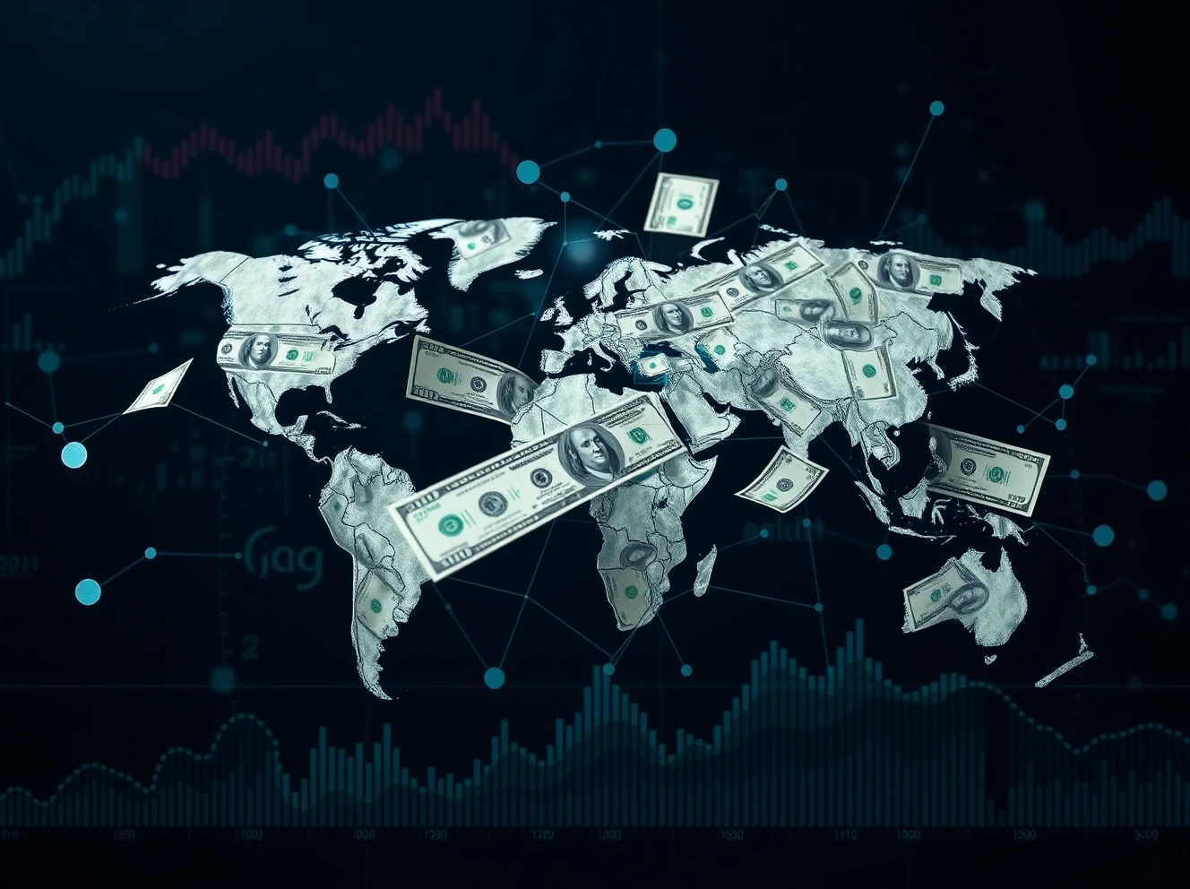 Global financial network demonstrating US dollar dominance in international currency markets