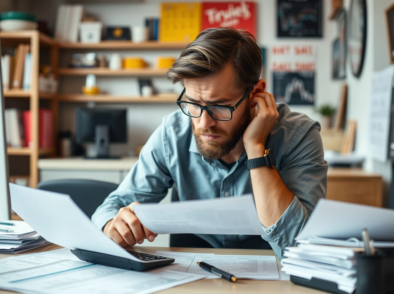 Small business owner analyzing VAT registration threshold changes with financial documents